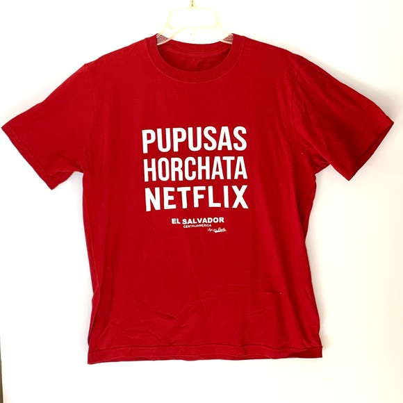 Men’s Red T Shirt Pupusas Horchata Netflix size Large 44 chest 27 Length - Picture 1 of 4